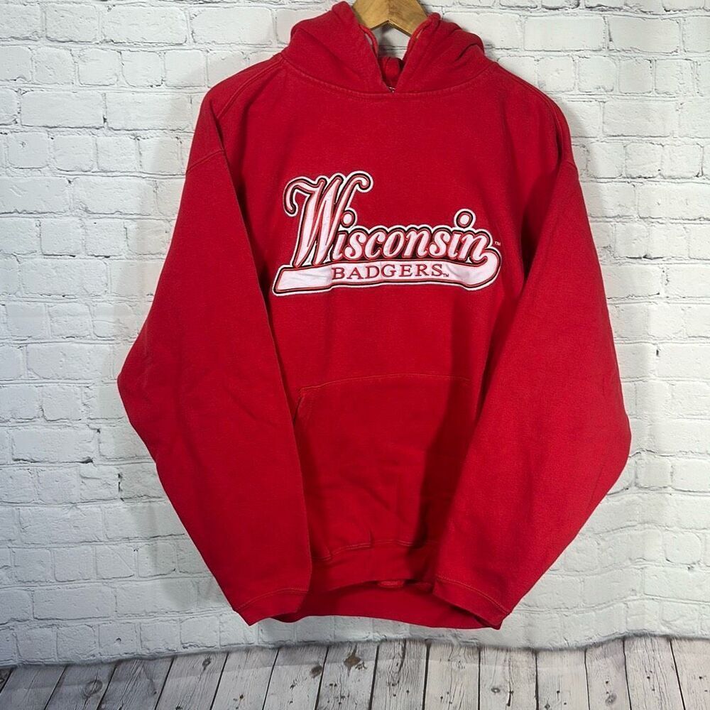 Wisconsin Badgers Hoodie Mens‎ Large Red Sweatshirt Pullover Varsity Athletic